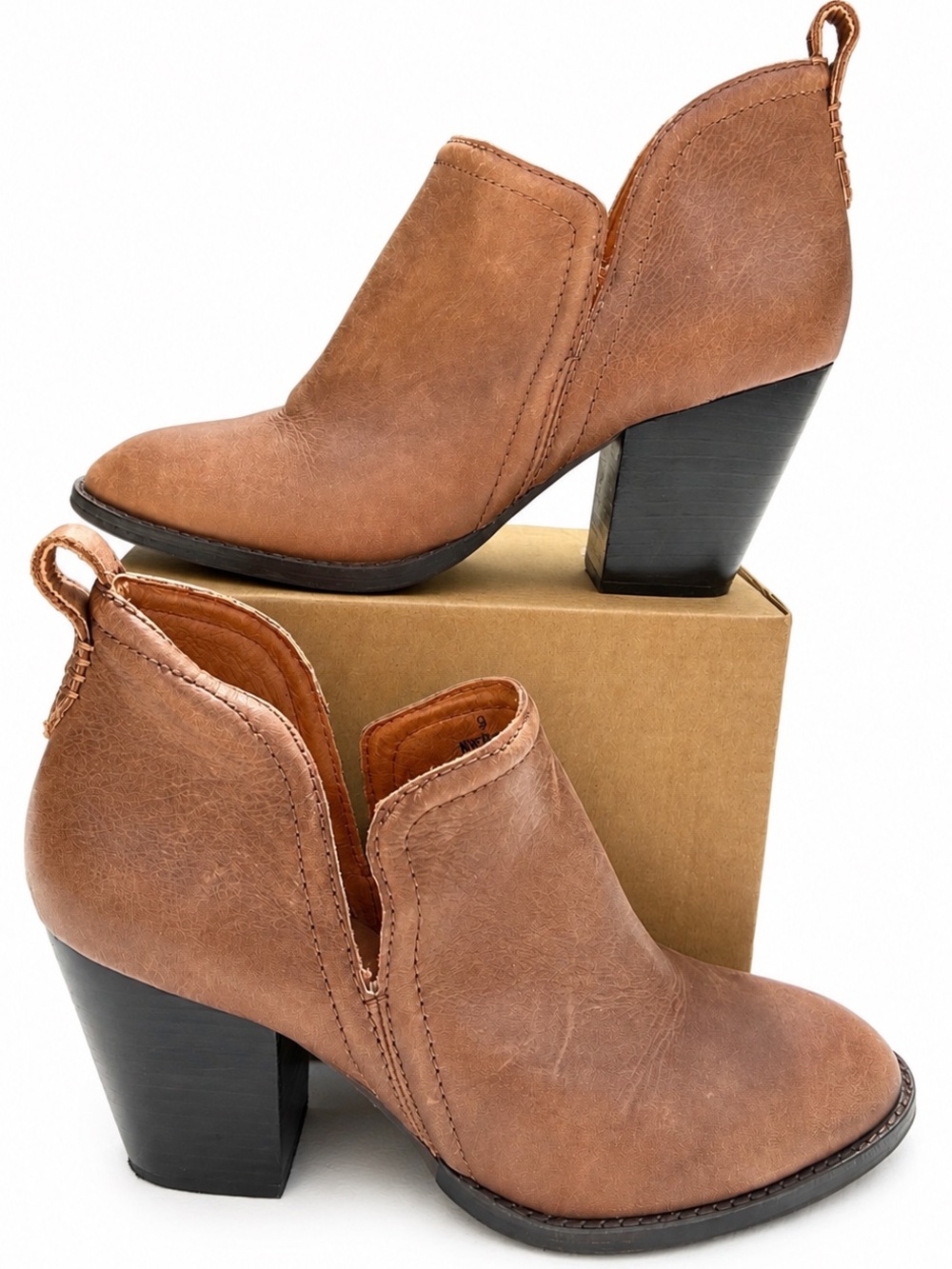 Jeffrey Campbell Rosalie Leather Ankle Booties Women’s Size 9 Brown Block Heel